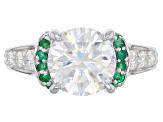 Moissanite and Emerald Platineve Ring 4.76ctw DEW