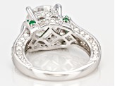Moissanite and Emerald Platineve Ring 4.76ctw DEW