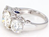 Moissanite And Blue Sapphire Platineve Ring 8.14ctw DEW.