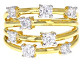Moissanite 14k yellow gold over silver scatter design  ring .98ctw DEW.