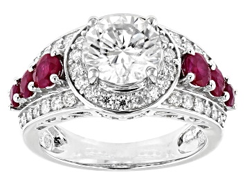 Picture of Moissanite And Ruby Platineve Ring 2.62ctw DEW