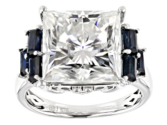 Moissanite And Blue Sapphire Ring 9.21ctw DEW