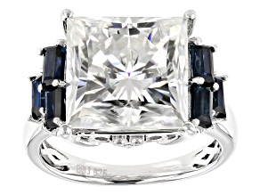 Moissanite And Blue Sapphire Ring 9.21ctw DEW