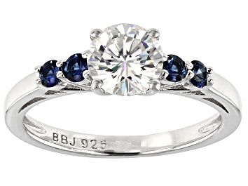 Picture of Moissanite And Blue Sapphire Platineve Ring 1.00ctw DEW.
