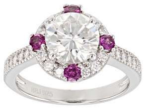 Moissanite And Grape Color Garnet Platineve Ring 2.28ctw DEW