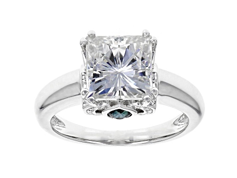 Moissanite And Blue Sapphire Platineve Ring 3.10ct DEW.