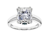 Moissanite And Blue Sapphire Platineve Ring 3.10ct DEW.