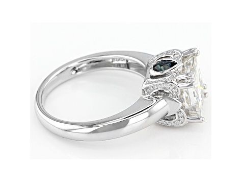 Moissanite And Blue Sapphire Platineve Ring 3.10ct DEW.