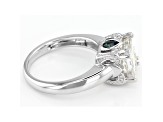 Moissanite And Blue Sapphire Platineve Ring 3.10ct DEW.