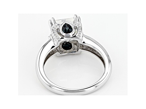 Moissanite And Blue Sapphire Platineve Ring 3.10ct DEW.