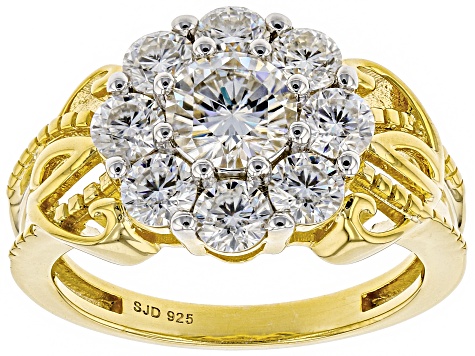 Moissanite 14k Yellow Gold Over Silver Ring 2.08ctw DEW.