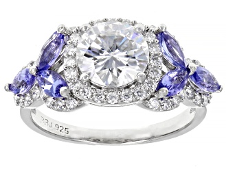 Moissanite And Tanzanite Platineve Ring 2.02ctw DEW.