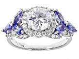 Moissanite And Tanzanite Platineve Ring 2.02ctw DEW.