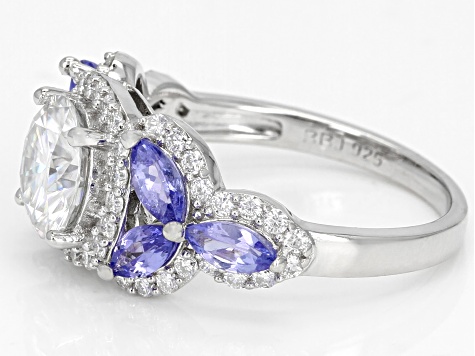 Moissanite And Tanzanite Platineve Ring 2.02ctw DEW.