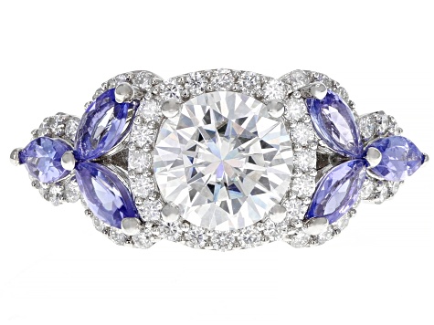 Moissanite And Tanzanite Platineve Ring 2.02ctw DEW.