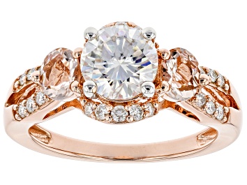 Picture of Moissanite And Morganite 14k Rose Gold Over Silver Ring 1.48ctw DEW.