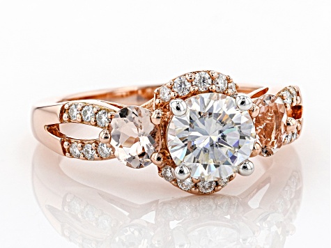 Moissanite And Morganite 14k Rose Gold Over Silver Ring 1.48ctw DEW.