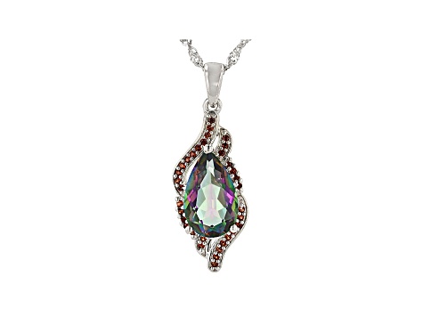 Multi-Color Quartz Rhodium Over Silver Pendant With Chain 3.66ctw