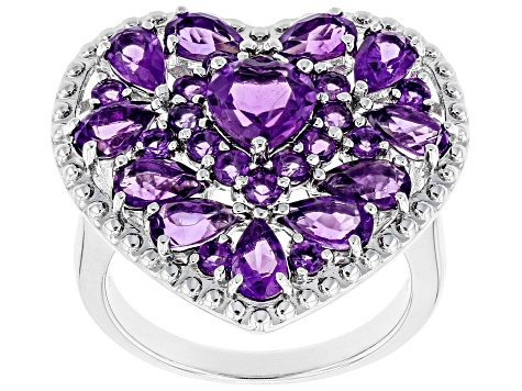 Purple Amethyst Rhodium Over Sterling Silver Ring 2.93ctw
