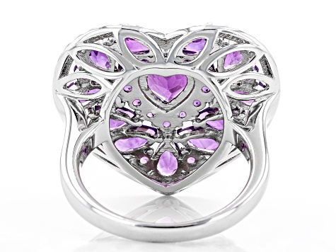 Purple Amethyst Rhodium Over Sterling Silver Ring 2.93ctw