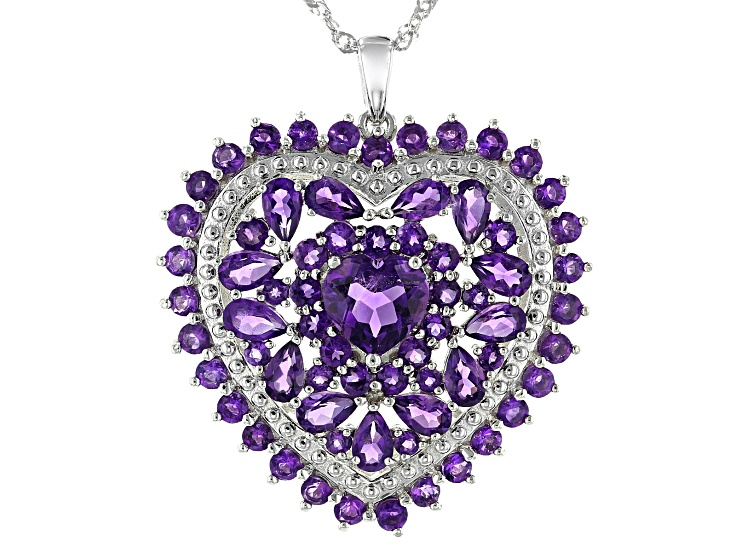 Purple Amethyst Rhodium Over Sterling Silver Pendant With