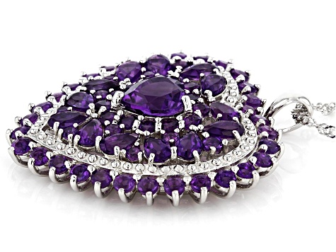 Purple Amethyst Rhodium Over Sterling Silver Pendant With Chain 6.10ctw MQH021 JTV