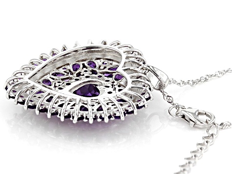 Purple Amethyst Rhodium Over Sterling Silver Pendant With Chain 6.10ctw