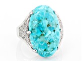 Blue Turquoise Rhodium Over Silver Ring .69ctw