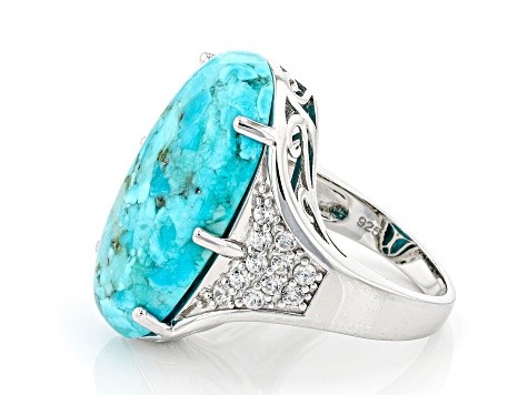 Blue Composite Turquoise Rhodium Over Silver Ring .69ctw
