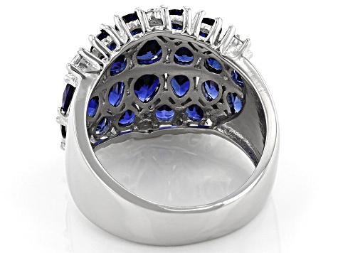Blue Lab Created Sapphire Rhodium Over Silver Ring 4.49ctw