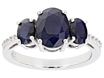 Picture of Blue Sapphire Rhodium Over Silver Ring 3.10ctw