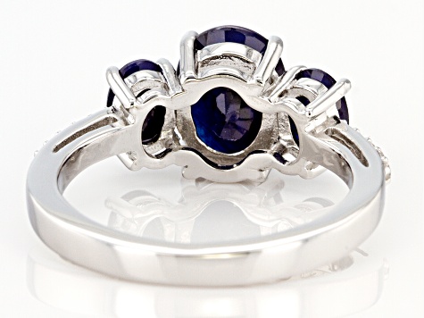 Blue Sapphire Rhodium Over Silver Ring 3.10ctw