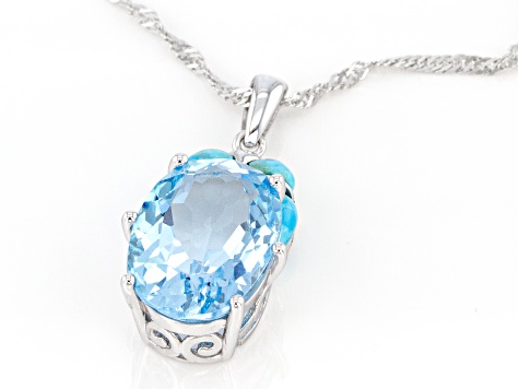 Blue Glacier Topaz Rhodium Over Silver Pendant Chain 6.40ctw