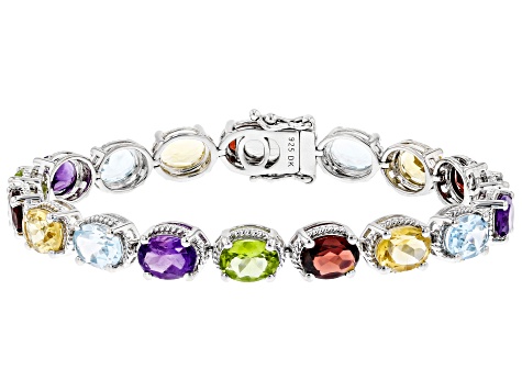 Sterling Silver 925 Multi Colored and Multi Shaped Gemstone Bracelet