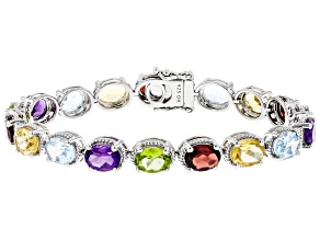 Multi-Color Gemstone Rhodium Over Silver Tennis Bracelet 20.84ctw