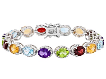 Picture of Multi-Color Gemstone Rhodium Over Silver Tennis Bracelet 20.84ctw