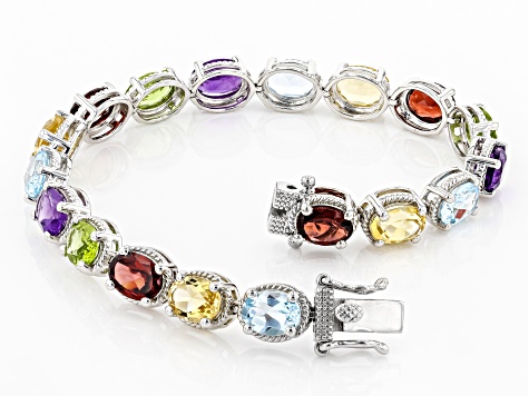 Multi-Color Gemstone Rhodium Over Silver Tennis Bracelet 20.84ctw ...