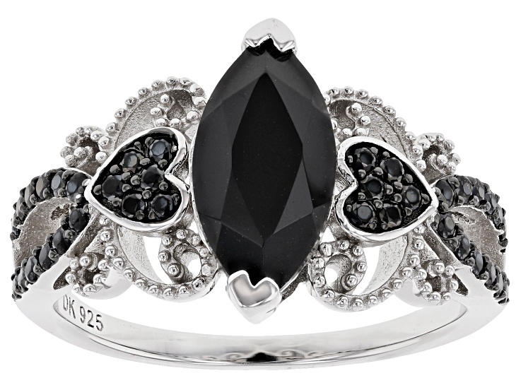 Black Spinel Rhodium Over Sterling Silver Ring 2.03ctw