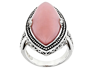 Picture of Pink opal rhodium over silver solitaire ring