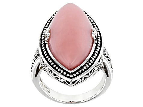 Pink opal rhodium over silver solitaire ring