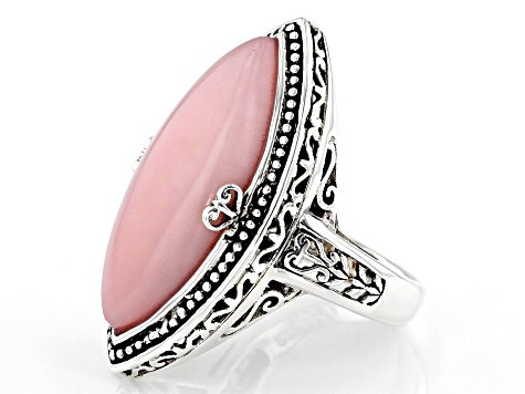 Pink opal rhodium over silver solitaire ring