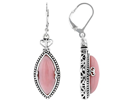 Pink opal rhodium over silver dangle earrings