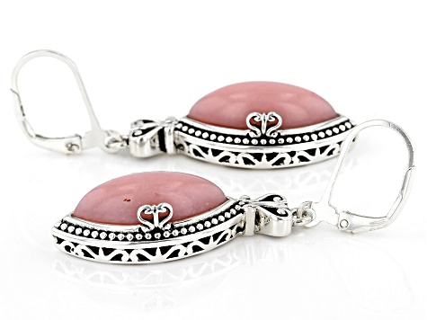Pink opal rhodium over silver dangle earrings