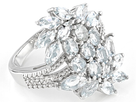 Blue Aquamarine Rhodium Over Silver Ring 2.47ctw