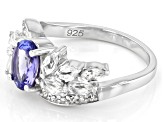 Blue Tanzanite Rhodium Over Sterling Silver Ring 2.11ctw