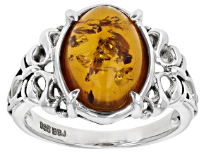 Orange amber rhodium over sterling silver oxidized ring.