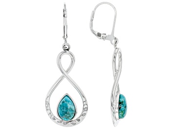 Picture of Blue Kingman Turquoise Rhodium Over Silver Dangle Earrings