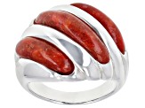 Red coral rhodium over sterling silver ring