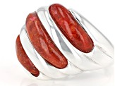 Red coral rhodium over sterling silver ring