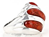 Red coral rhodium over sterling silver ring